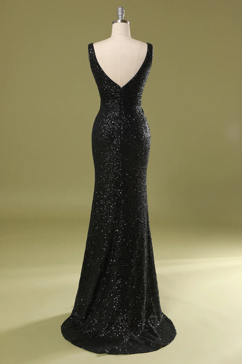 A Line V Neck Long Black Sequins Party Dresses Formal Dresses