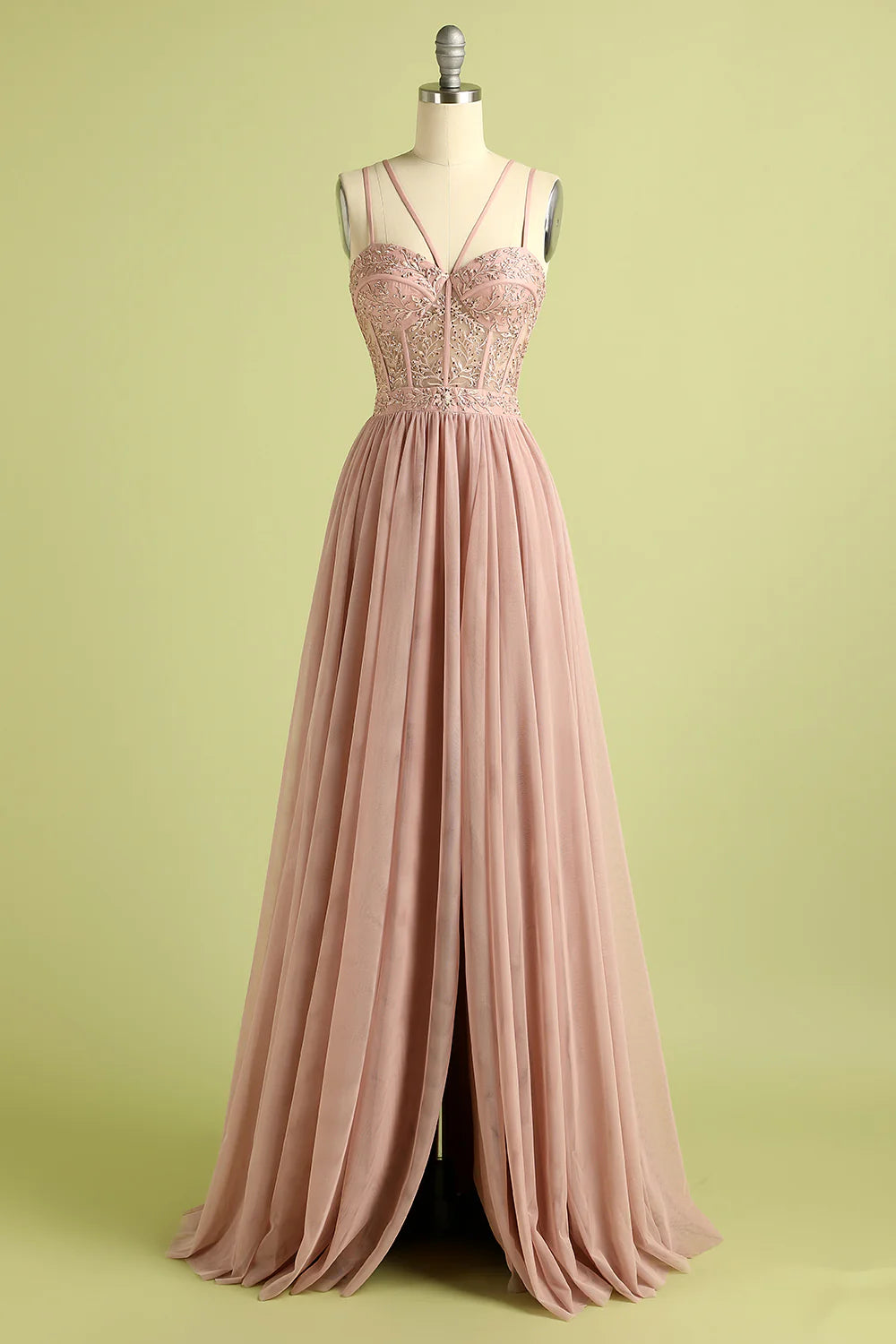 A Line Spaghetti Straps Tulle Prom Dress With Split