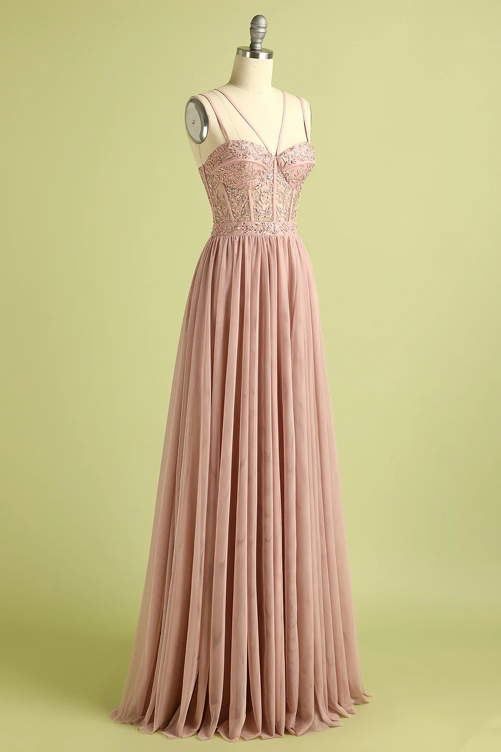 A Line Spaghetti Straps Tulle Prom Dress With Split