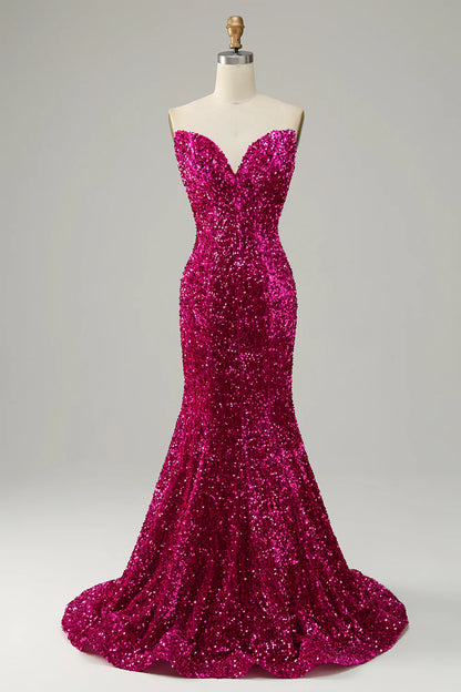 Mermaid Strapless  Sequined Sweep/Brush Train Dresses