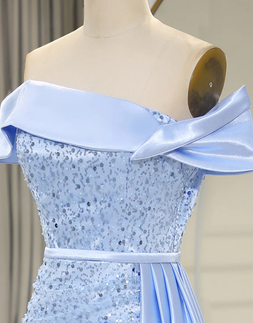 A Line Off The Should Sequins Long Prom Dress with Split