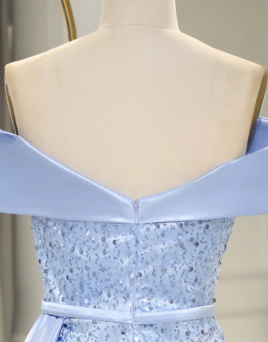 A Line Off The Should Sequins Long Prom Dress with Split