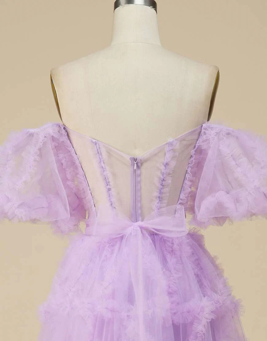 A Line Tulle Sweetheart Cute Prom Dress with Sleeves