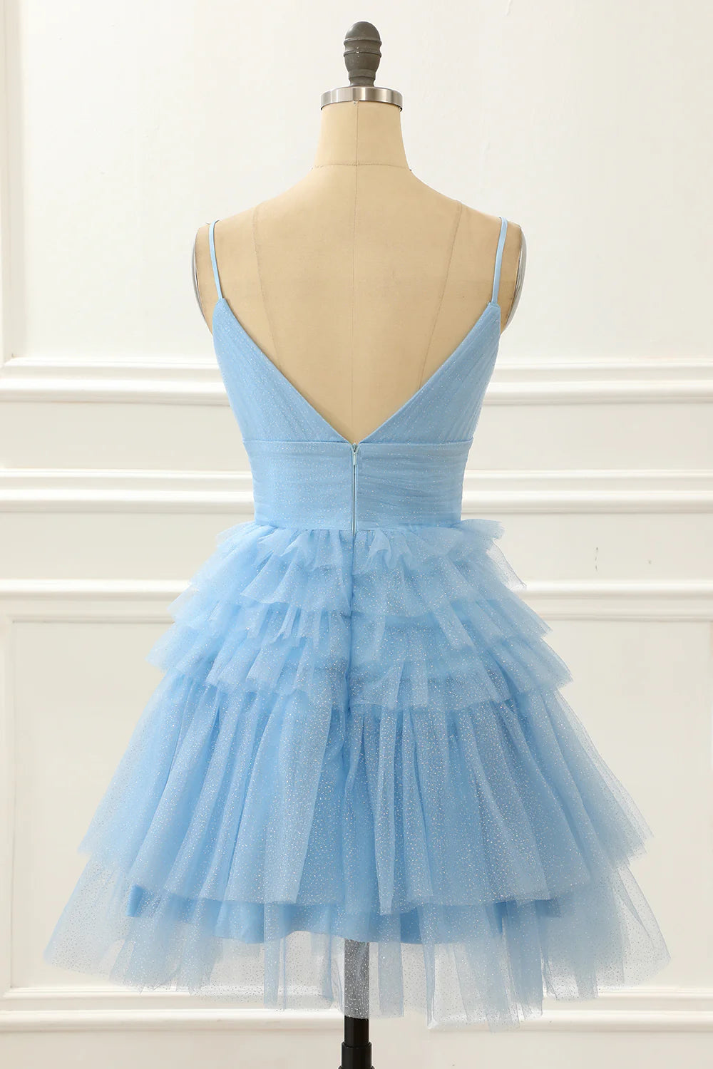 A-Line Spaghetti Straps Cute Homecoming Dress With Tulle Layers Ruffles