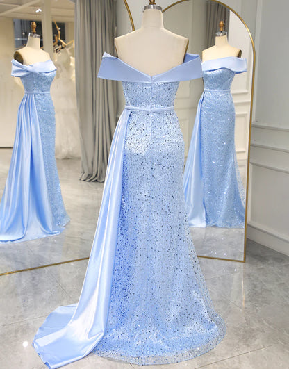 A Line Off The Should Sequins Long Prom Dress with Split