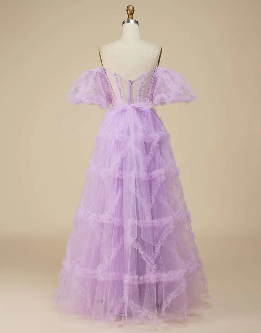 A Line Tulle Sweetheart Cute Prom Dress with Sleeves