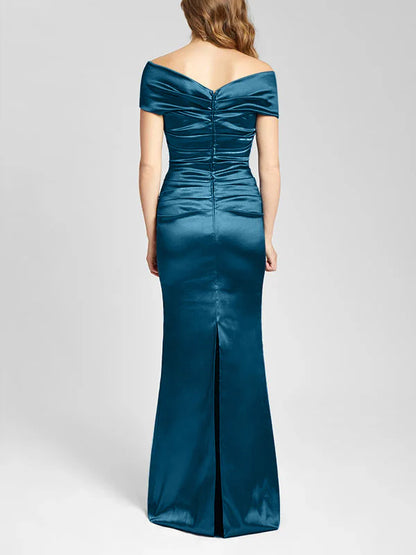 Sheath/Column Wedding Guest Dresses Off-The-Shoulder Floor Length Mother Of The Bride Dresses