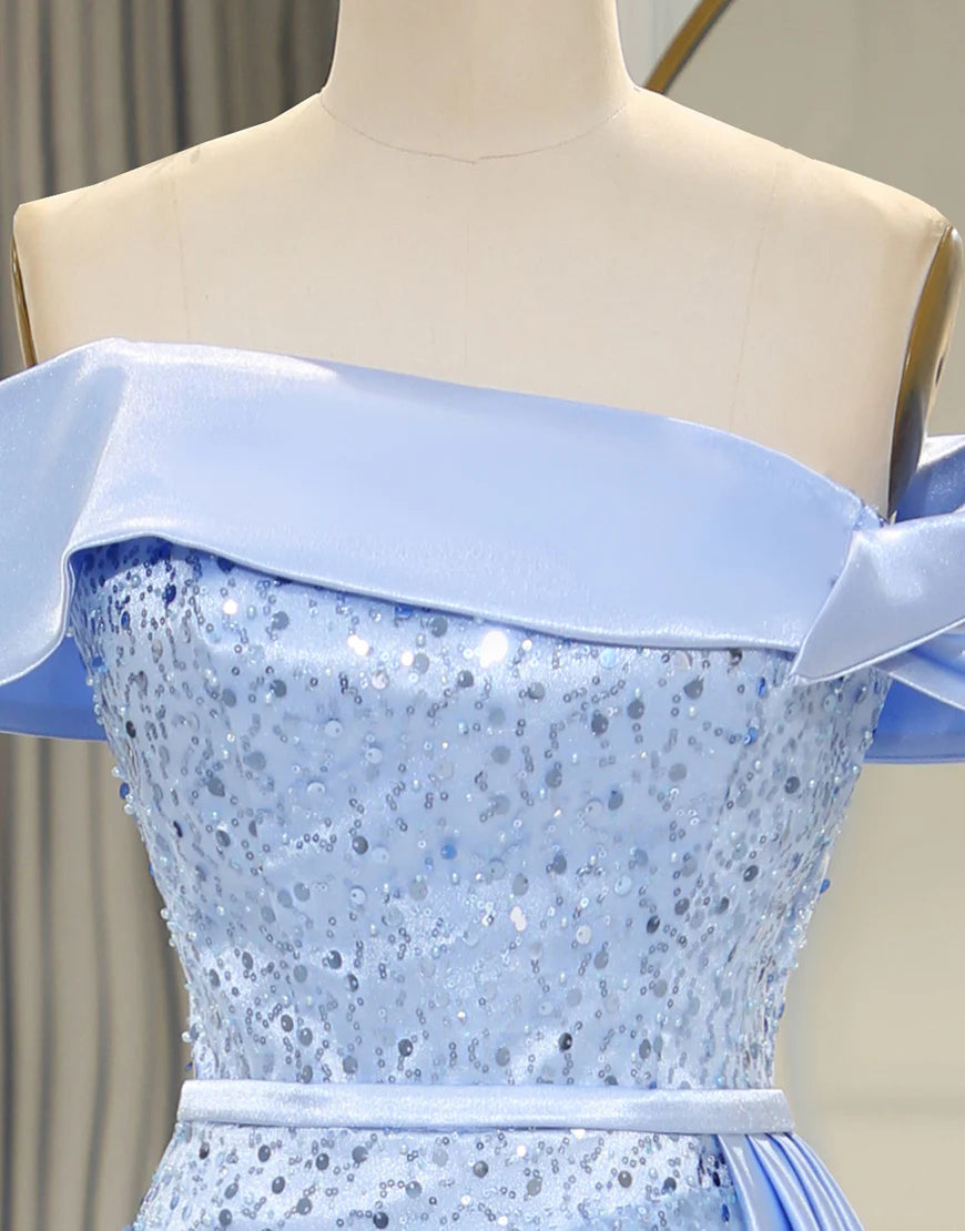 A Line Off The Should Sequins Long Prom Dress with Split