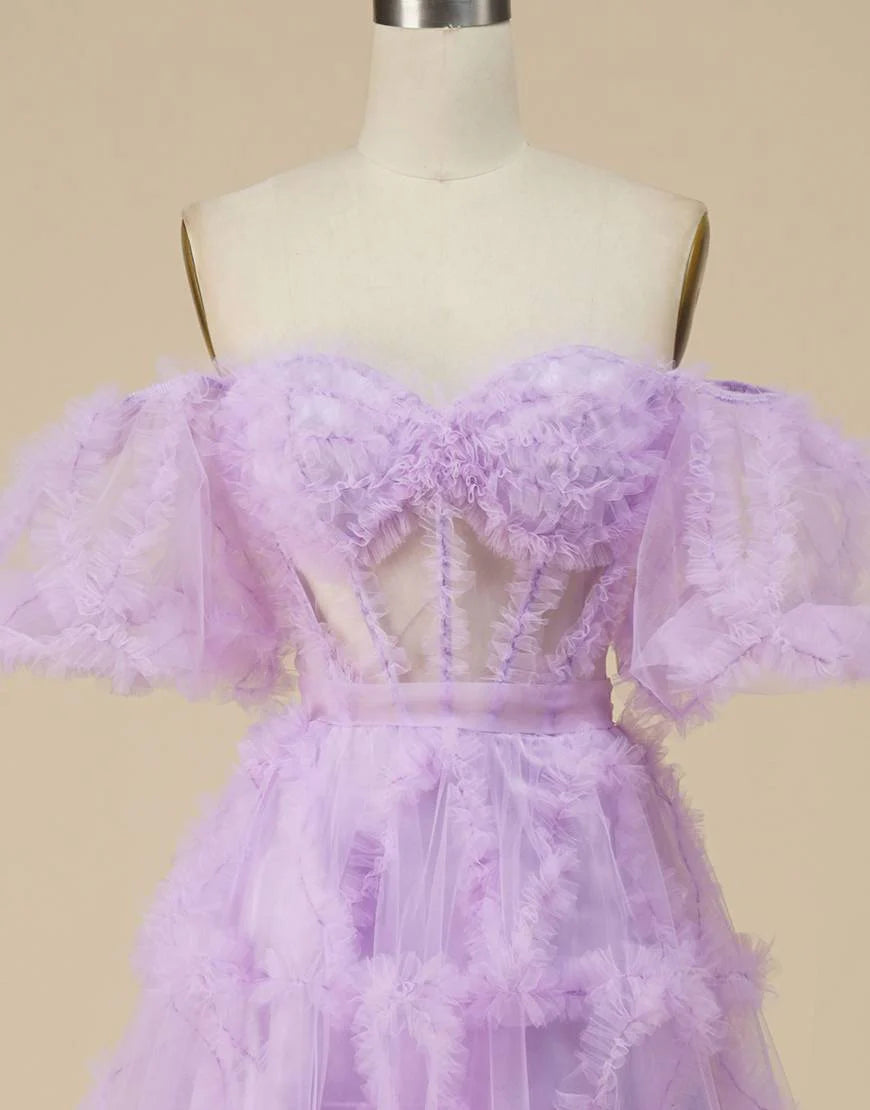 A Line Tulle Sweetheart Cute Prom Dress with Sleeves