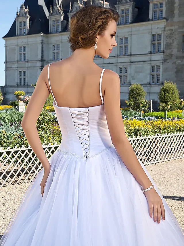 Ball Gown Wedding Dresses Sweetheart Neckline Floor Length Tulle Spaghetti Straps  Sleeveless