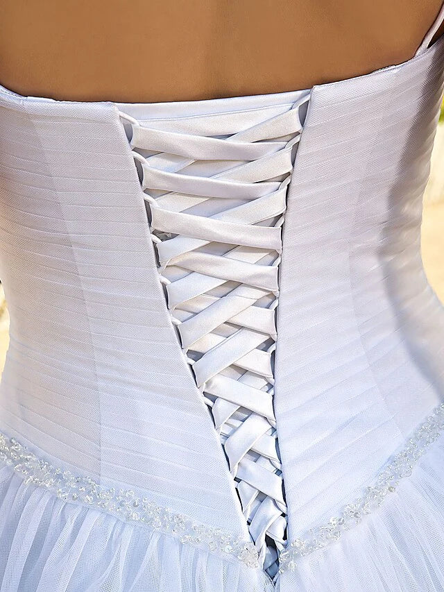 Ball Gown Wedding Dresses Sweetheart Neckline Floor Length Tulle Spaghetti Straps  Sleeveless