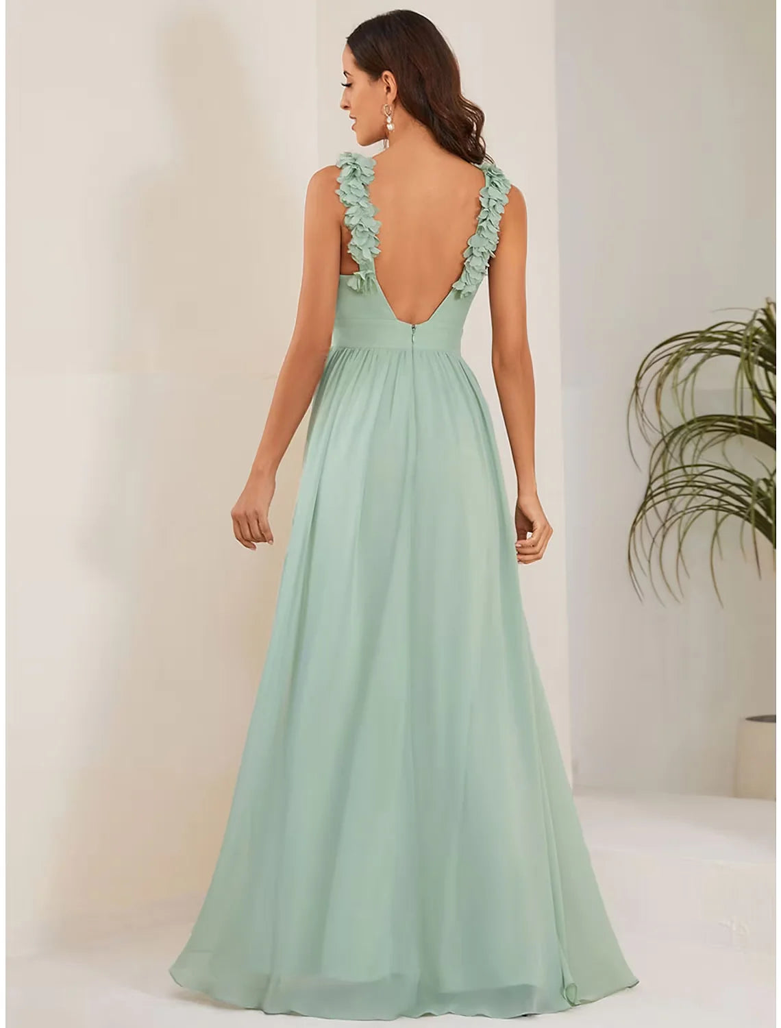 A-Line Wedding Guest Dresses Elegant Dress Formal Floor Length Sleeveless Jewel Neck Chiffon with Pleats Shouder Flowe
