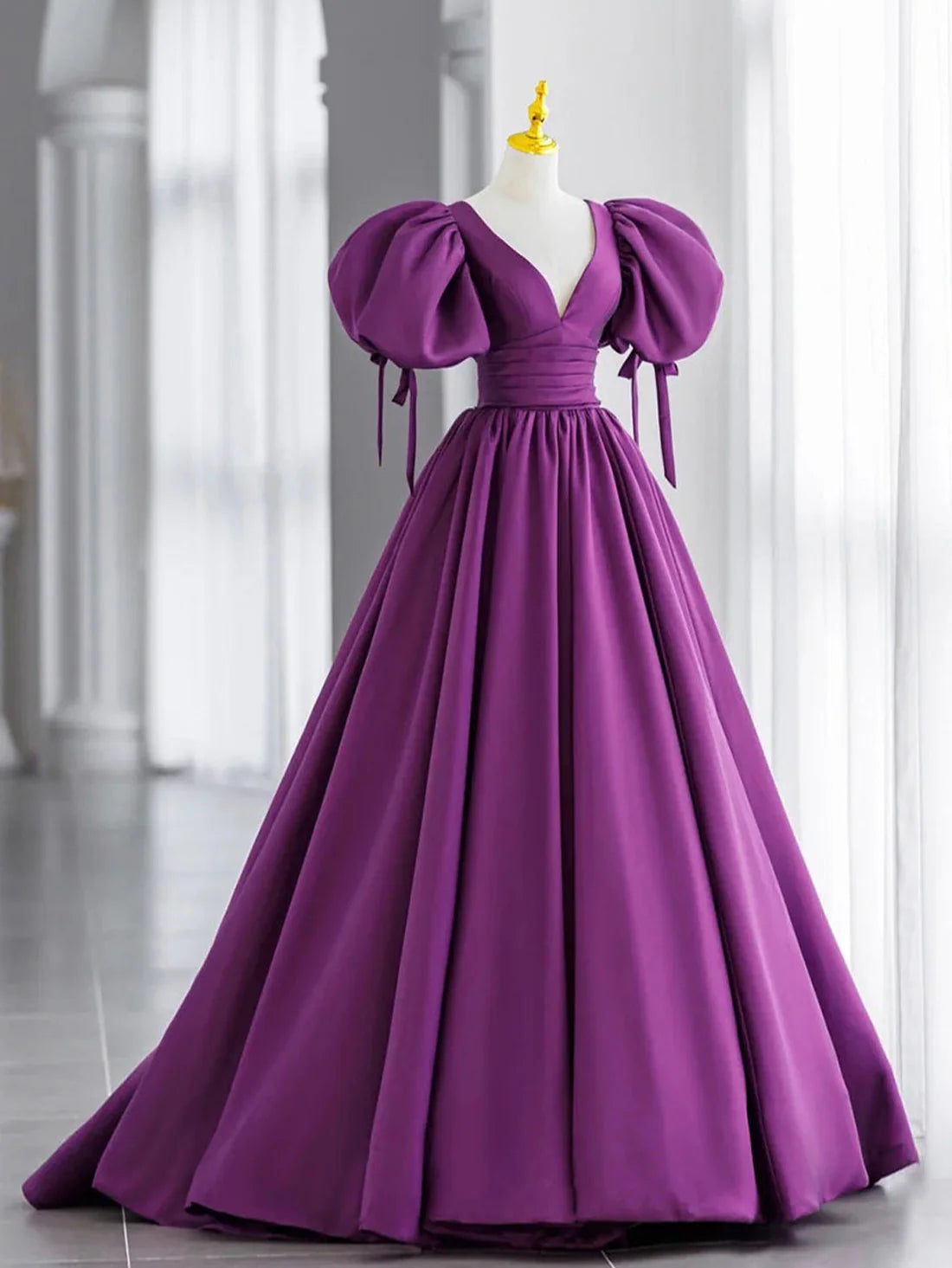 Purple V Neck Satin Long Prom Dresses Evening Dresses Formal Dress december wedding guest dress