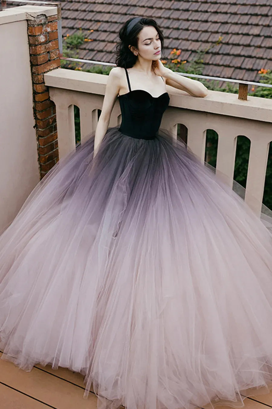 A Line Spaghetti Straps Ombre Tulle Floor Length Prom Dresses Party Dresses