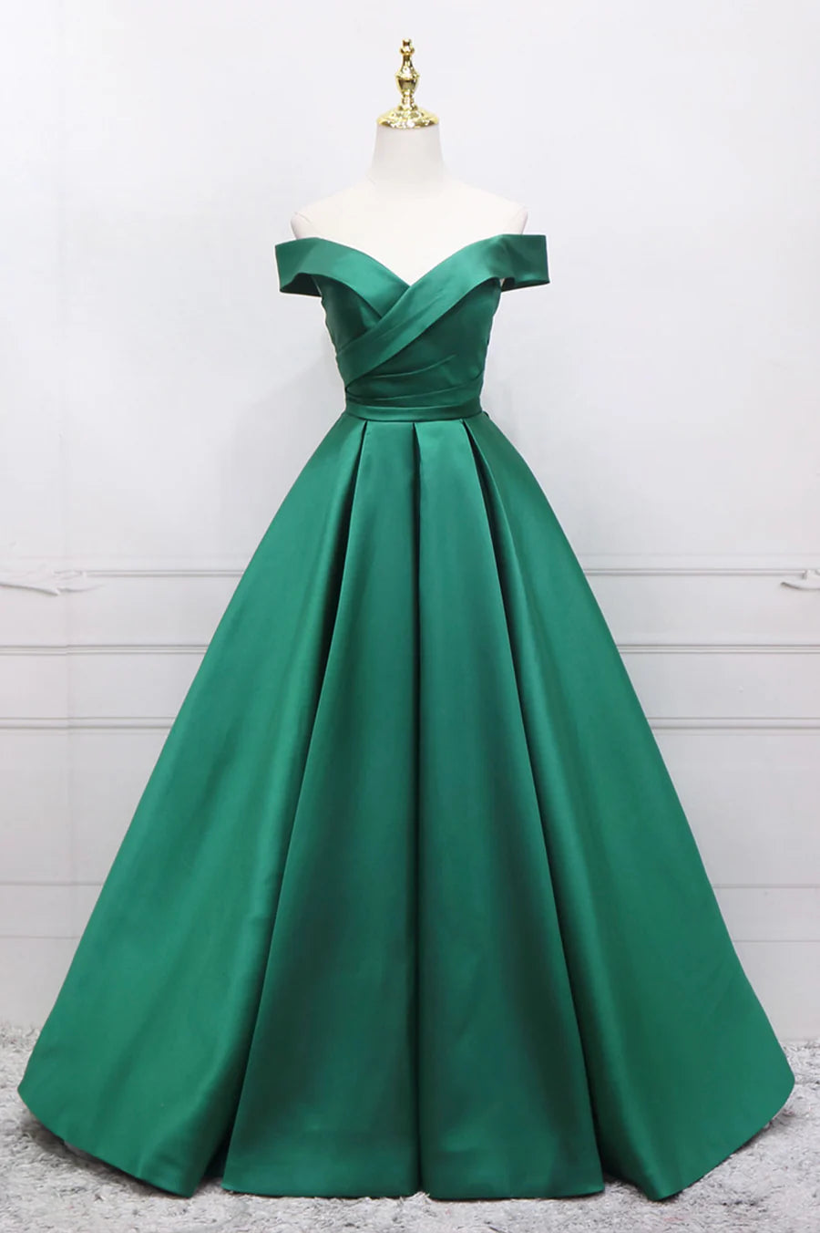 Dark Green Satin Off the Shoulder Floor Length Long Prom Dress Evening Party Dress