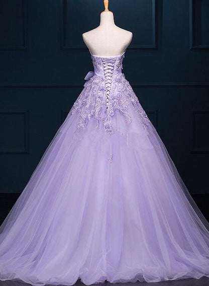 Ball Gown Quinceanera Dresses Strapless Tulle Beaded Sweet 16 Formal Gowns With Appliques/Bows