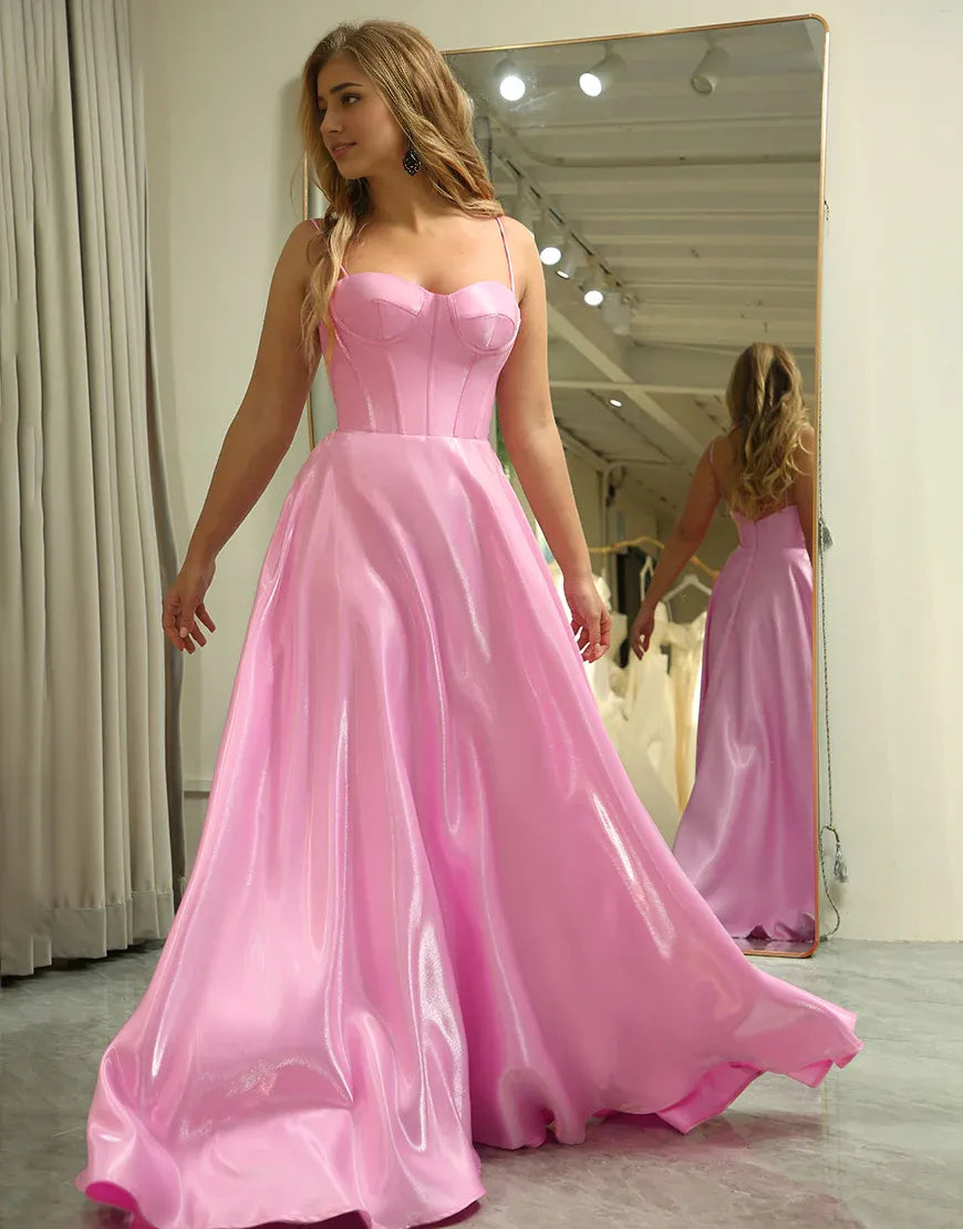 A-Line Backless Long Prom Dress With Detachable Straps