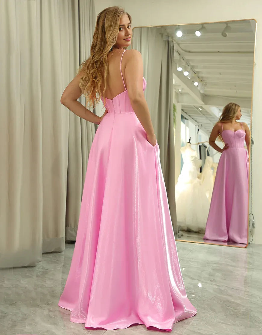 A-Line Backless Long Prom Dress With Detachable Straps