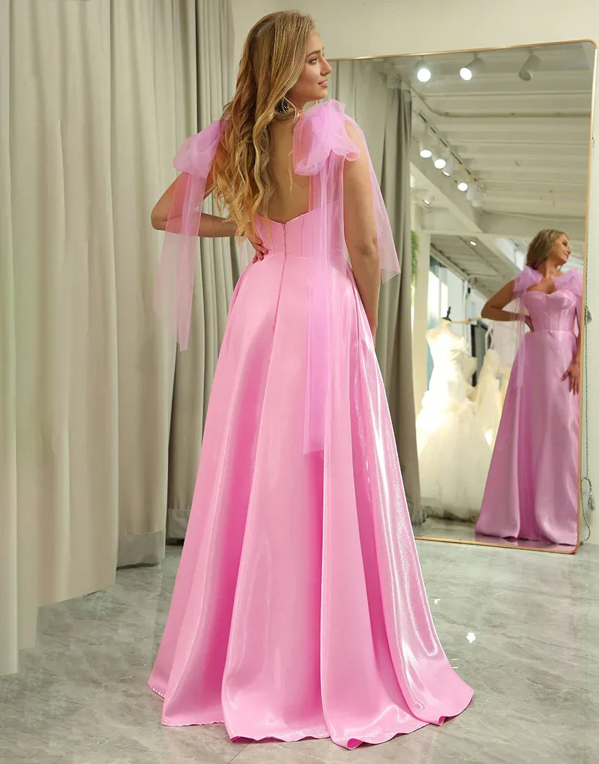 A-Line Backless Long Prom Dress With Detachable Straps