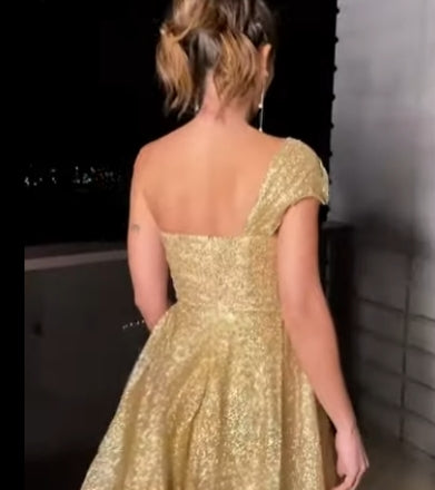 A-Line/Princess One-Shoulder Sleeveless Ruched Court Train Party Dresses Formal Dresses