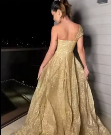 A-Line/Princess One-Shoulder Sleeveless Ruched Court Train Party Dresses Formal Dresses