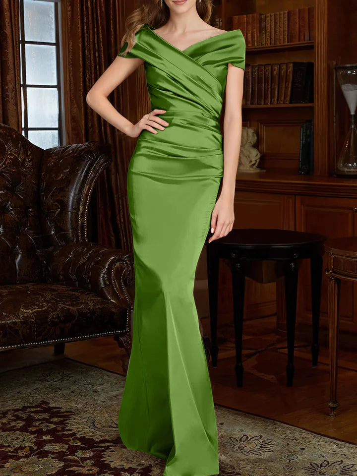 Sheath/Column Wedding Guest Dresses Off-The-Shoulder Floor Length Mother Of The Bride Dresses