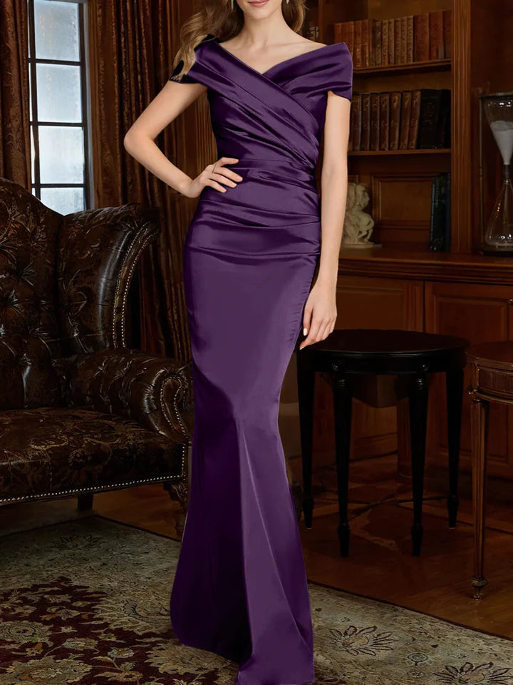 Sheath/Column Wedding Guest Dresses Off-The-Shoulder Floor Length Mother Of The Bride Dresses