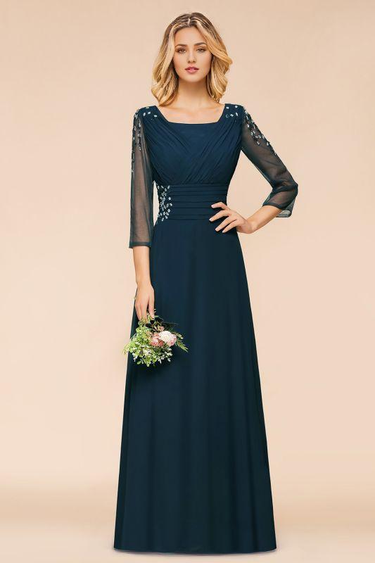 Sheath Column 3/4 Sleeves Chiffon Wedding Guest Evening Dress Floor -Length Dark Navy Bridesmaid Dresses/Mother of the bride Dress with Beading