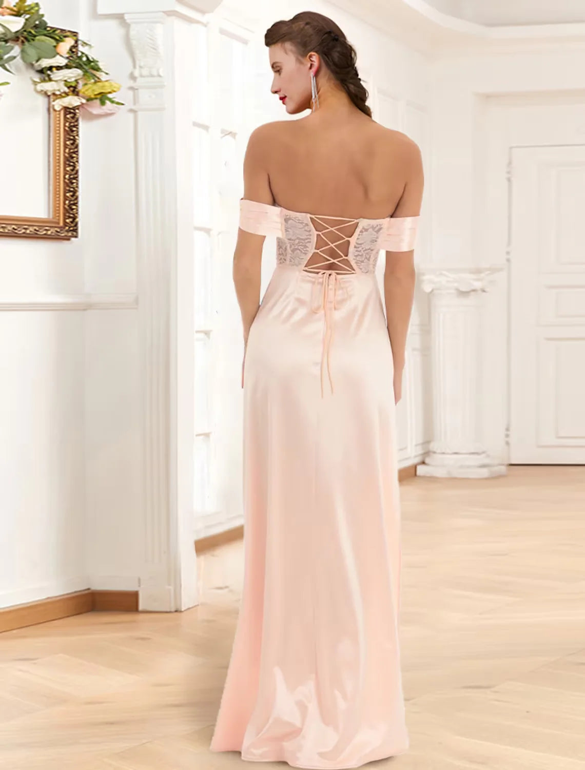 Mermaid / Trumpet Prom Dresses Corsets Dress Party Wear Floor Length Sleeveless Off Shoulder Lace with Slit Appliques