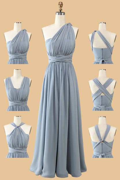 A Line One Shoulder V Neck Halter Neck Floor Length Bridesmaid Dress