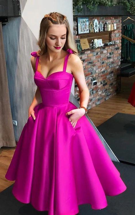 Party Gown Spaghetti Straps V Neck Homecoming Dress Evening Gown With Pocket