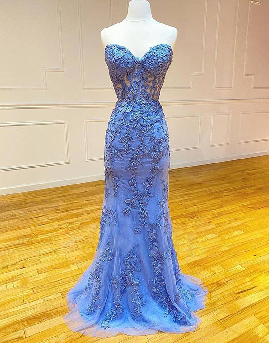 Strapless Lilac Long Prom Dress With Appliques