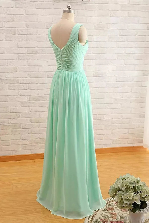 A-Line Criss Cross Sleeveless Floor-length Chiffon Bridesmaid Dress