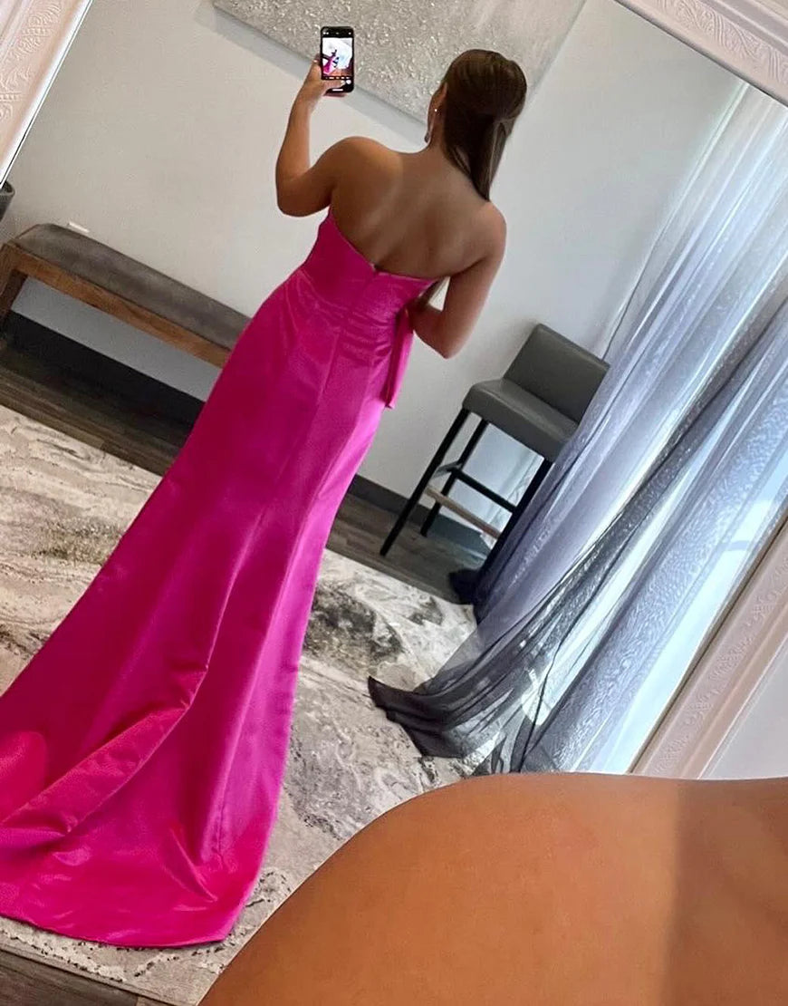 Strapless Sweetheart Hot Pink Prom Dress with Bow