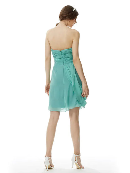 Sweetheart Neckline Strapless Knee Length Chiffon Bridesmaid Dress with Criss Cross Side Draping Flower