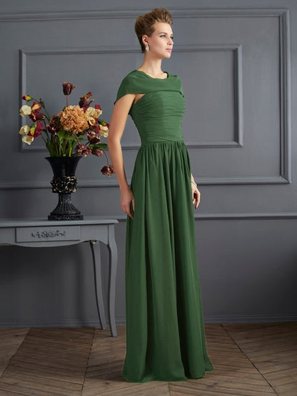 A-Line/Princess Scoop Short Sleeves Pleats Long Chiffon Mother of the Bride Dresses