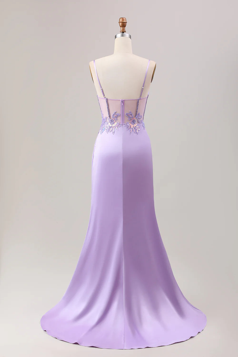 Sheath Mermaid Stylish Lilac Pleated Sequin Corset Long Prom Dress With Slit