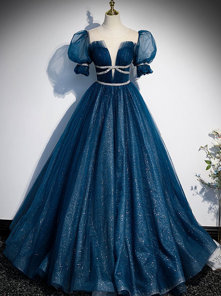 Ball Gown Quinceanera Dresses Princess Dress Dark Blue Sparkly Tulle Long Prom Dress Blue Tulle Sweet 16 Dress