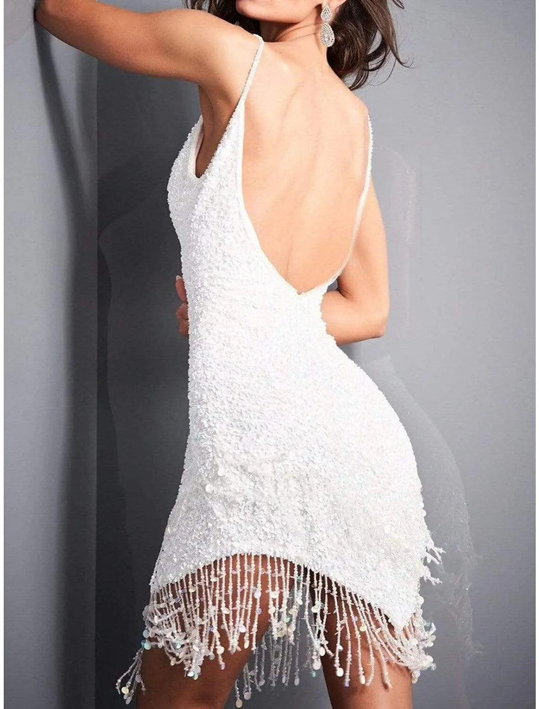 Sequin Dress Fringe Dress Party Dress Sparkly Dress Homecoming Dress White Sleeveless Tassel Spring Fall Winter Spaghetti Strap Fashion  Evening Dress