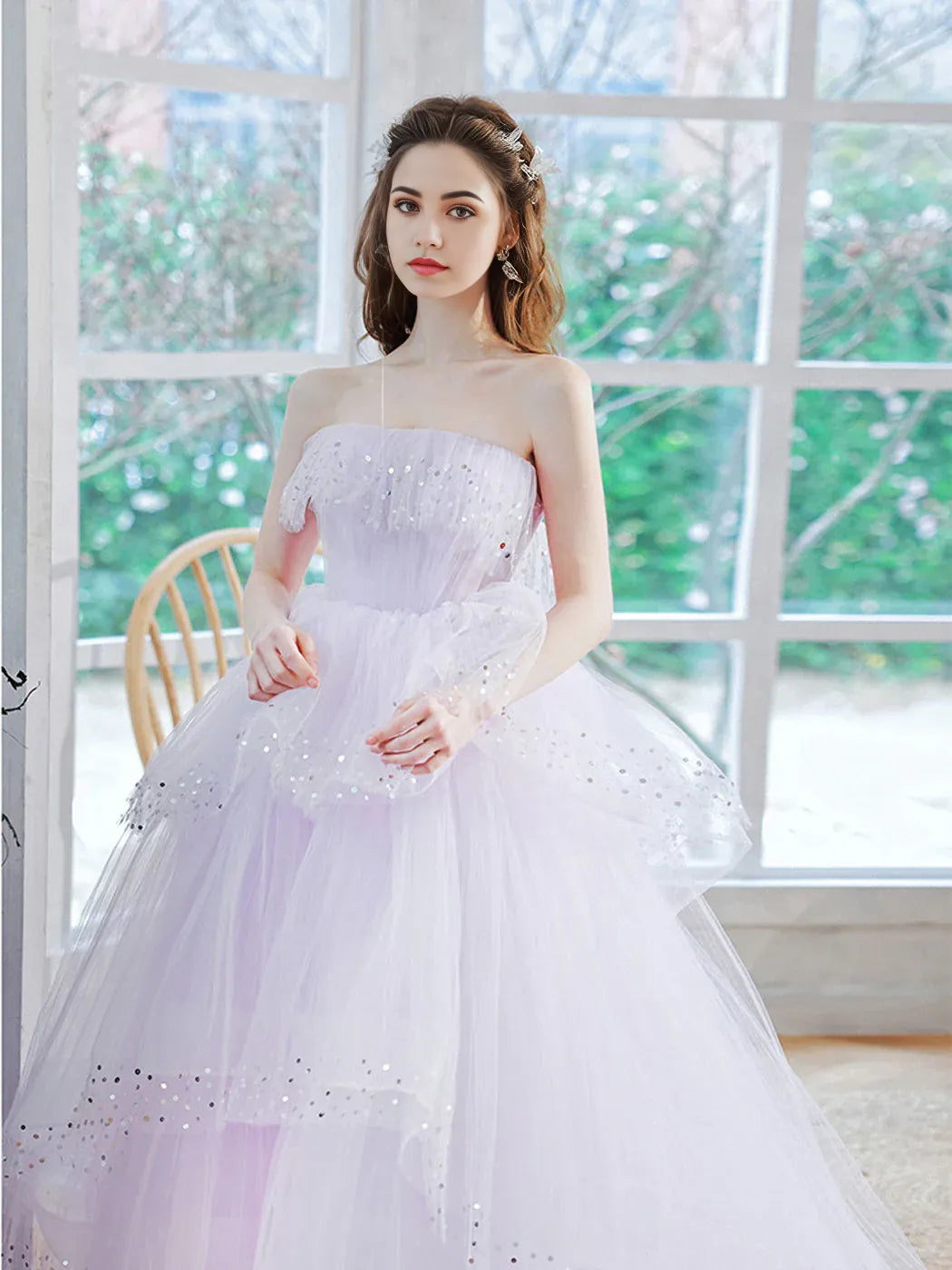 Ball Gown Princess Dress Performance Quinceanera Strapless Floor Length Sweetheart Tulle Layers Long Prom Gown Sweet 16 Dress