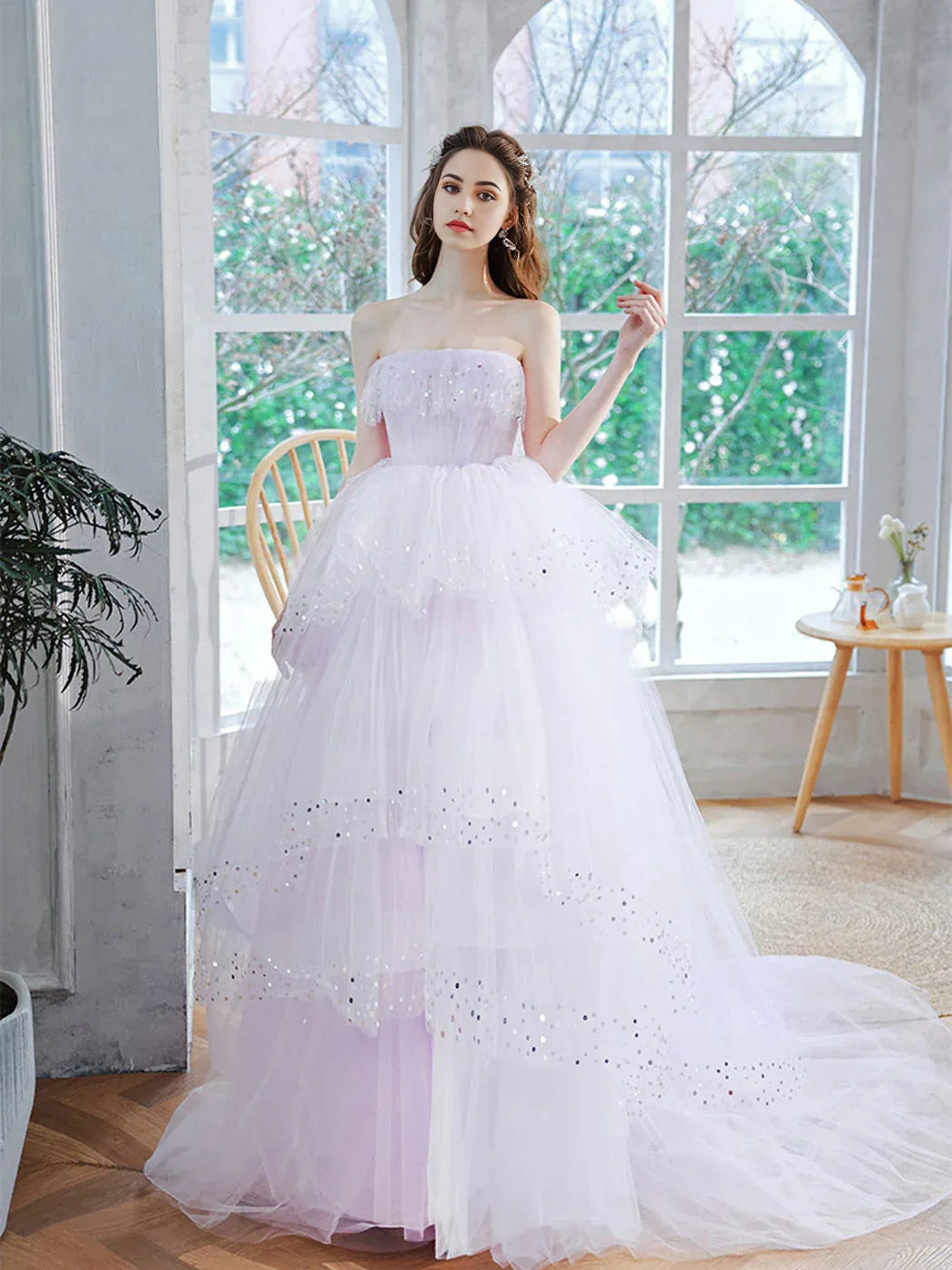 Ball Gown Princess Dress Performance Quinceanera Strapless Floor Length Sweetheart Tulle Layers Long Prom Gown Sweet 16 Dress