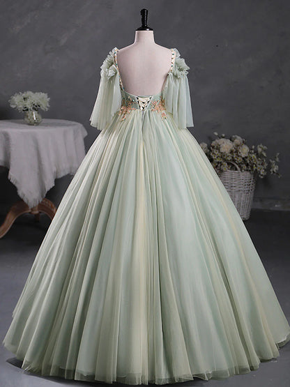 Ball Gown Quinceanera Dresses Princess Dress Green A-Line 3D Lace Long Prom Dress Green Lace Sweet 16 Dress