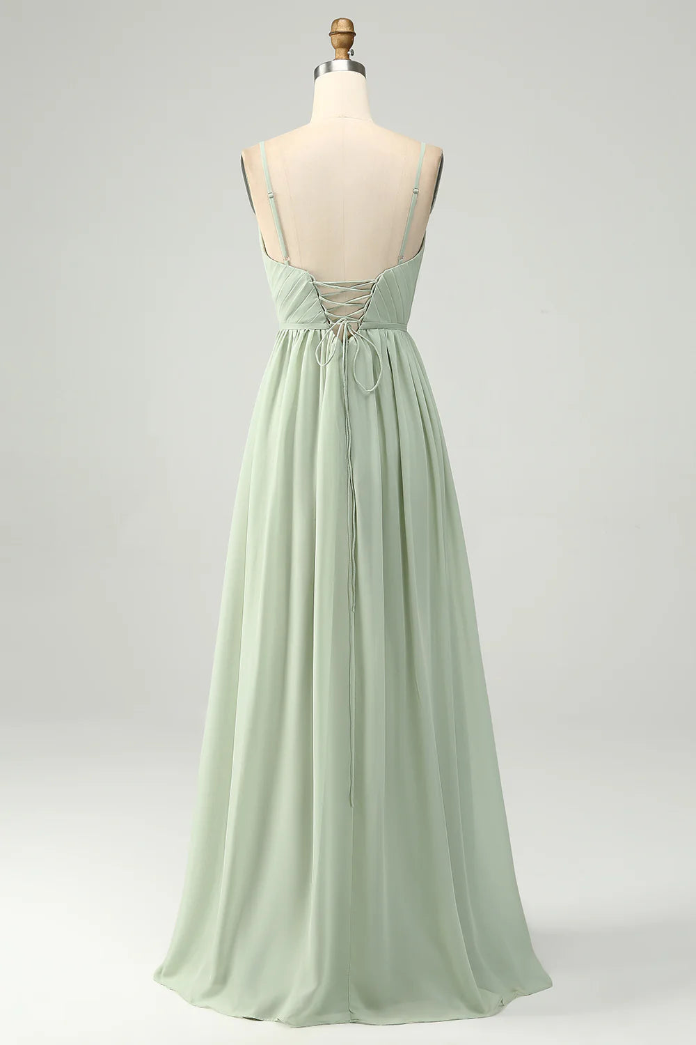 A-Line Chiffon Spaghetti Straps Long Bridesmaid Dress with Slit