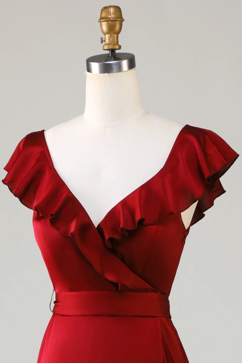 A Line V-Neck Burgundy Bridesmaid Dress with Ruffles