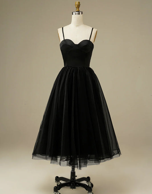 A Line Spaghetti Straps Tulle Simple Sweetheart Prom Dress
