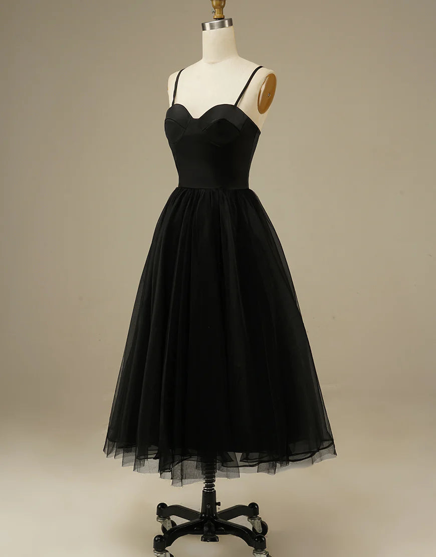 A Line Spaghetti Straps Tulle Simple Sweetheart Prom Dress