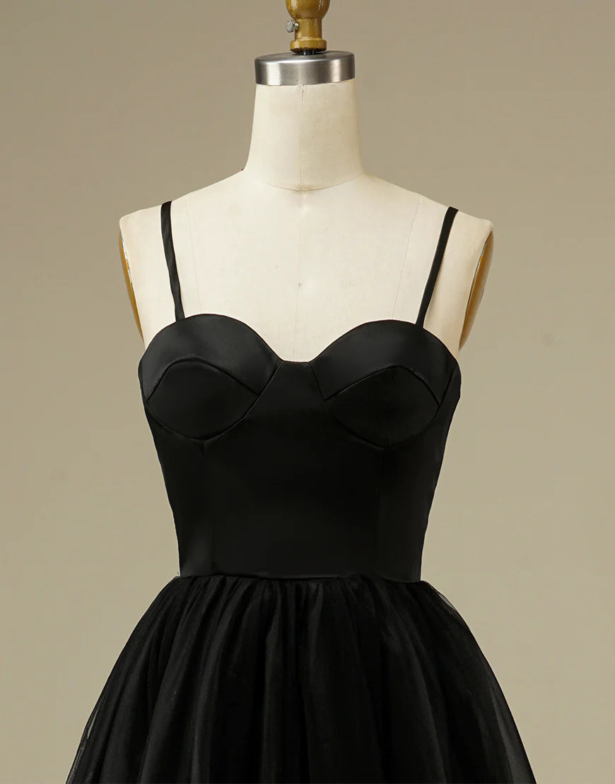 A Line Spaghetti Straps Tulle Simple Sweetheart Prom Dress