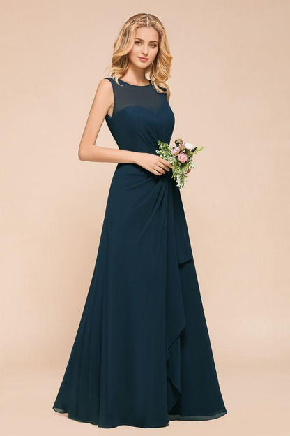 A Line Ruffle Floor Length  Bridesmaid Dress Sleeveless Chiffon Wedding Guest Dress/Evening Dress