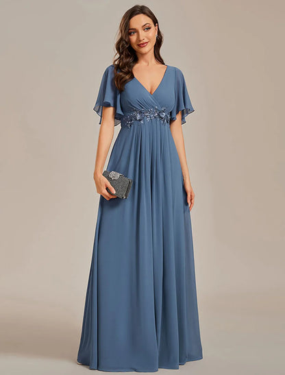 A-Line Wedding Guest Dresses V-Neck Party Dress Elegant Dress Formal Wedding Sweep