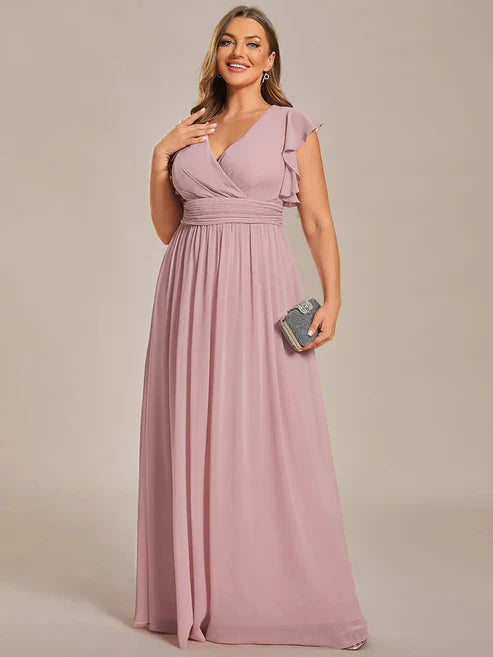 Party Dresses Wedding Guest Dresses Plus Size Chiffon Pleated A-Line Back Cutout Bridesmaid Dress/Prom Dresses